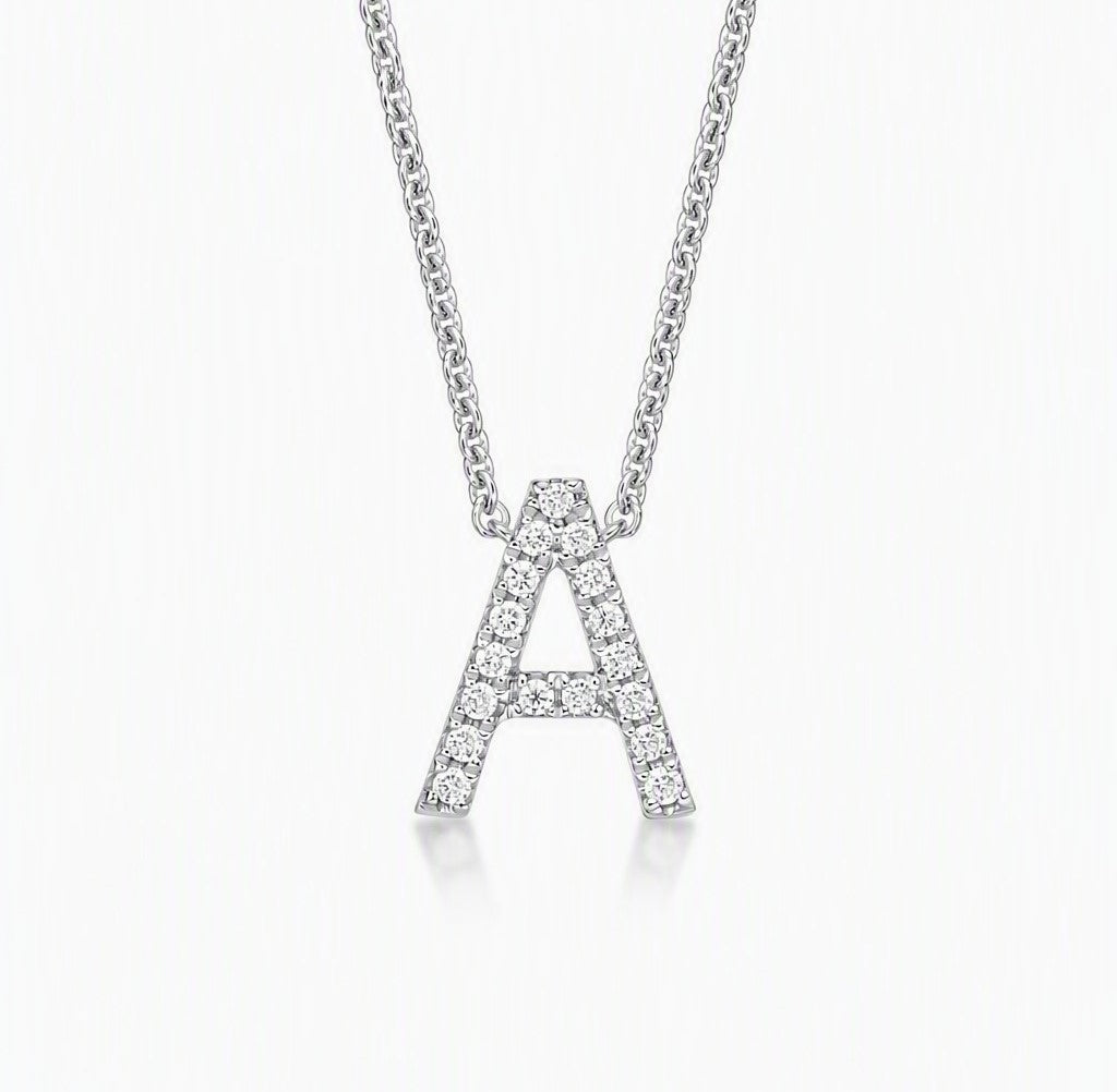 9K Round Brilliant Cut Diamond Initial Pendant