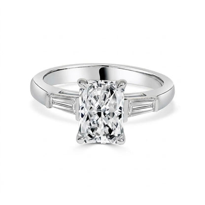 2 ct Lab Grown Radiant Cut Diamond with Tapered Baguettes in 14K White Gold
