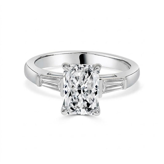 2 ct Lab Grown Radiant Cut Diamond with Tapered Baguettes in 14K White Gold