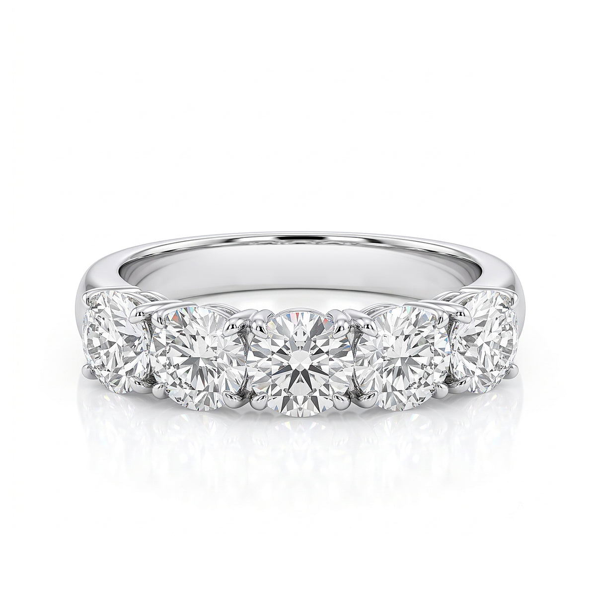 5 = 2ct Round Brilliant Cut Natural Diamond Band set in 18K White Gold