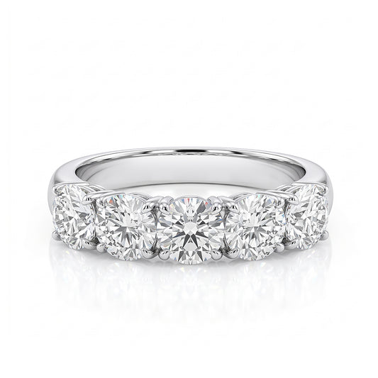 5 = 2ct Round Brilliant Cut Natural Diamond Band set in 18K White Gold
