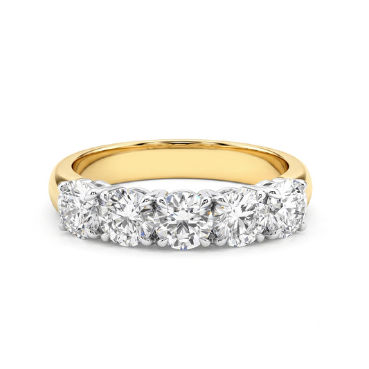 5 = 2ct Natural Round Brilliant Cut Diamond Band set in 18K Yellow and White Gold