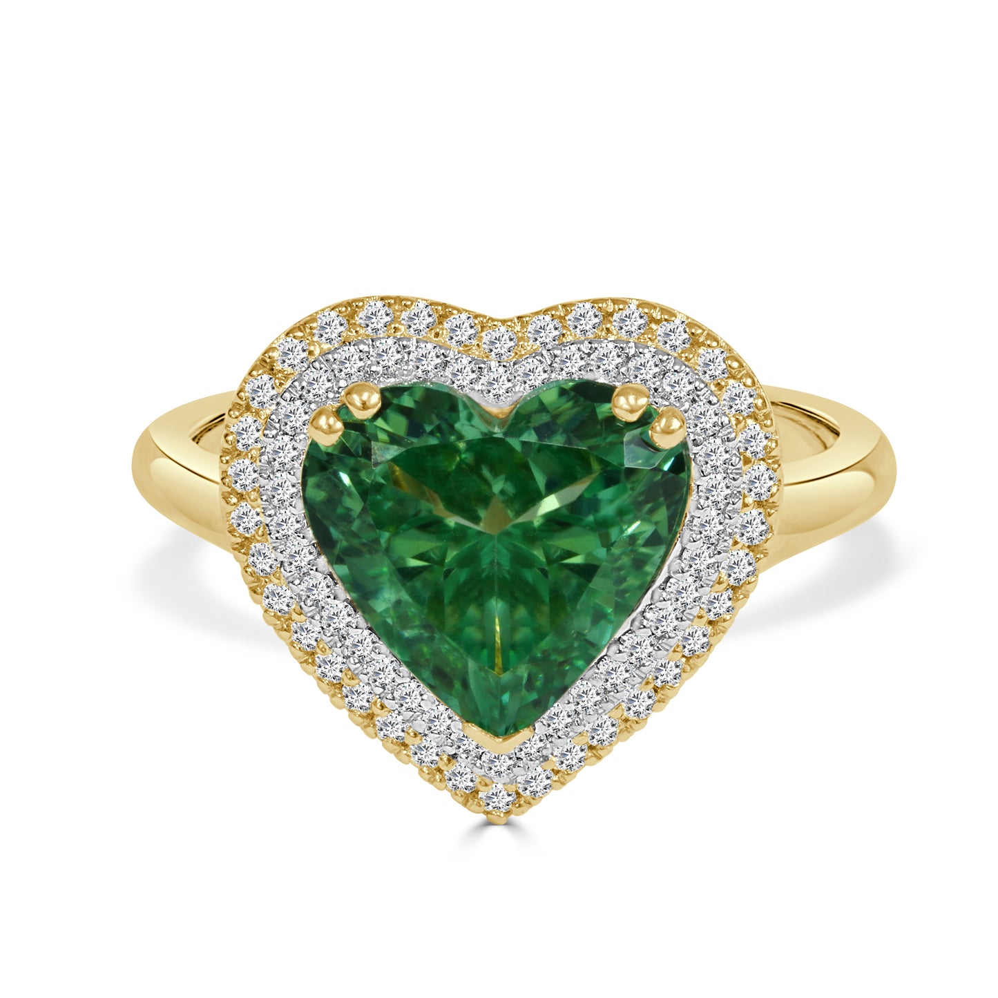 Heart Shape Green Tourmaline and Round Brilliant Cut Diamond Dress Ring image 0
