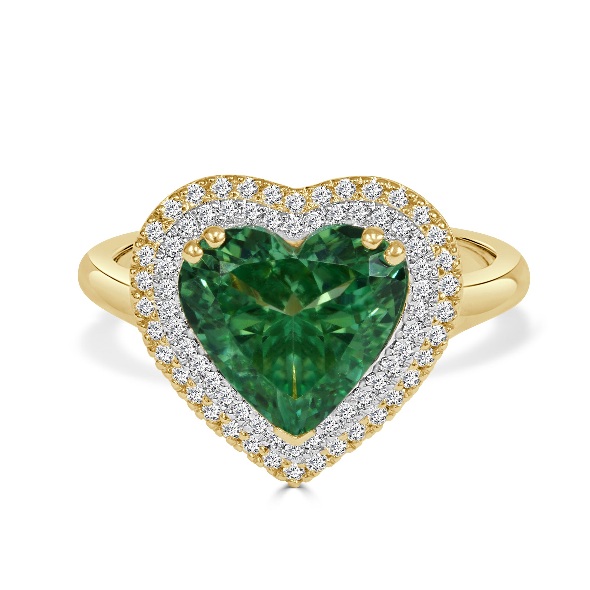 Heart Shape Green Tourmaline and Round Brilliant Cut Diamond Dress Ring image 0
