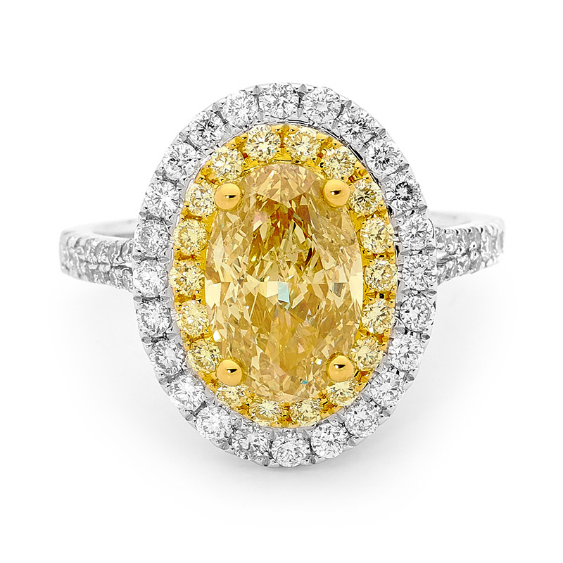 Yellow Diamond Double Halo Ring