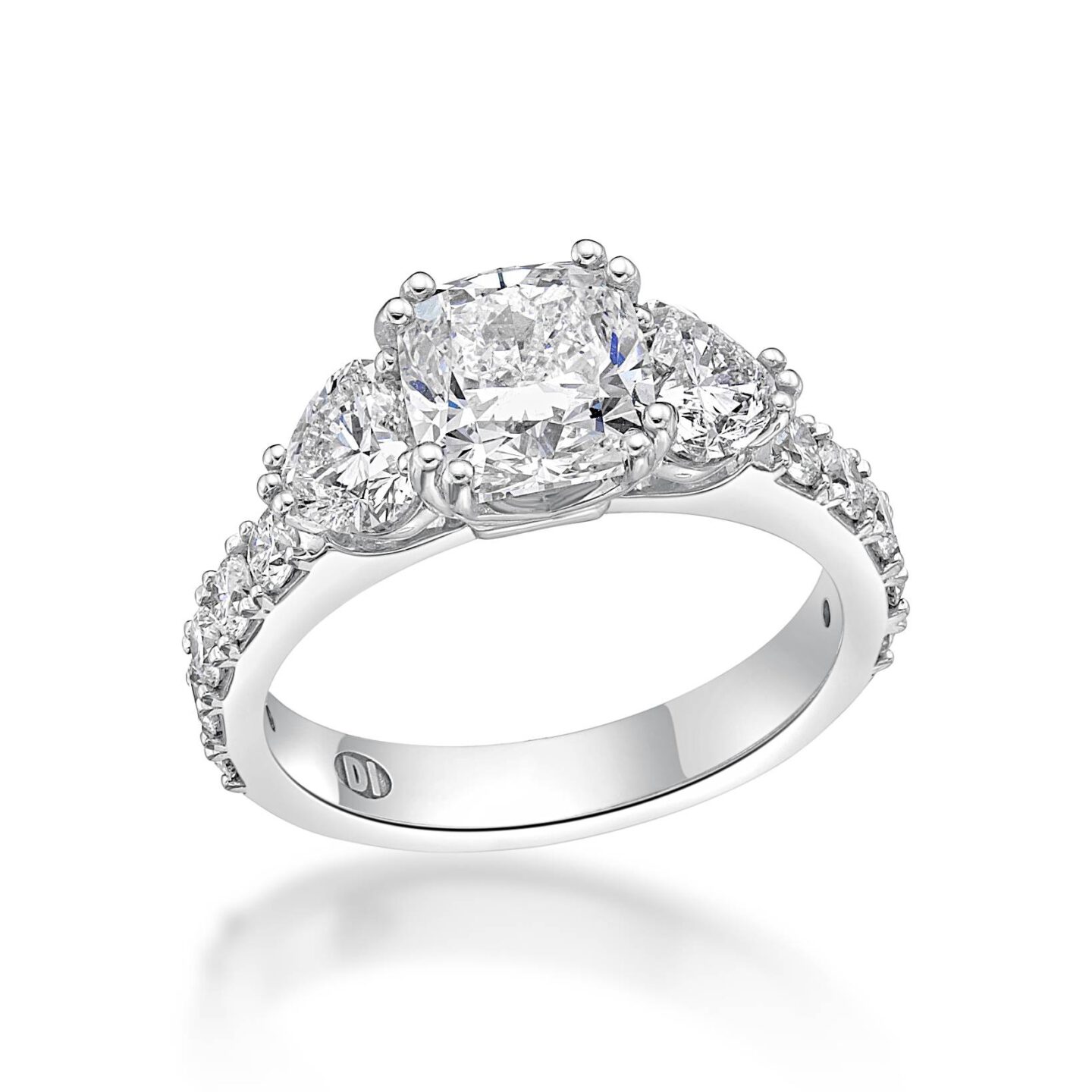 Cushion Cut & Heart Cut Diamond Trilogy Engagement Ring