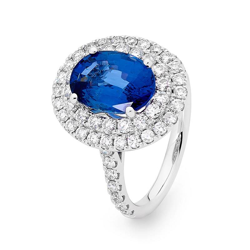 Ceylon Sapphire Double Halo Ring