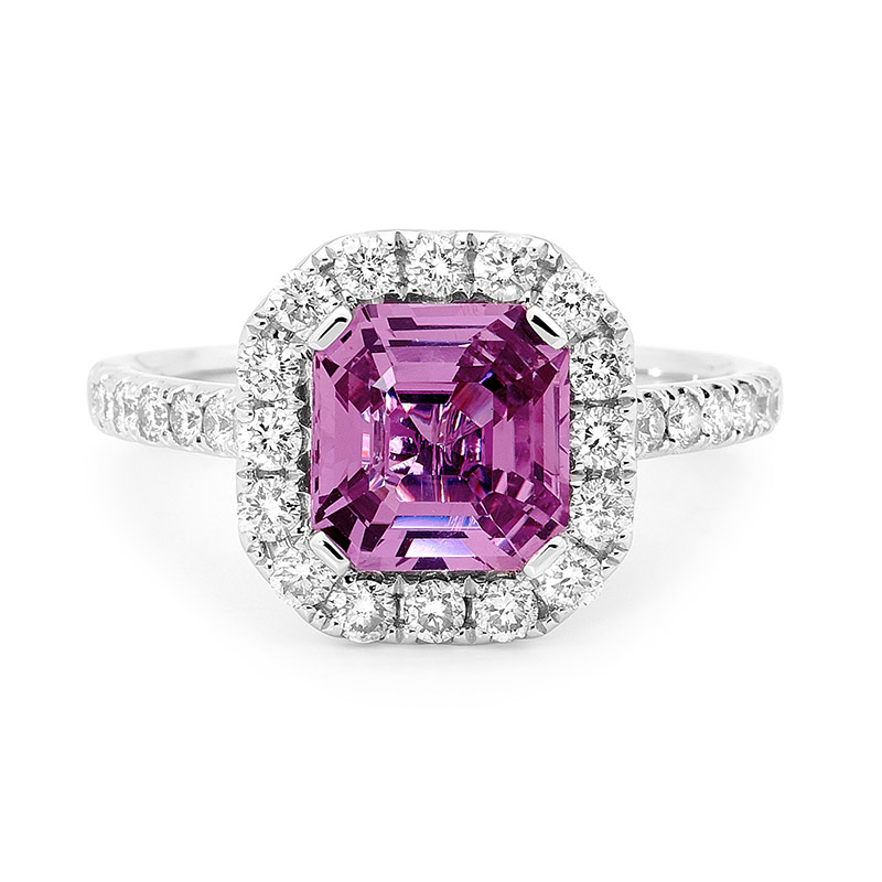 Pink Round Brilliant Cut Sapphire Halo Dress Ring