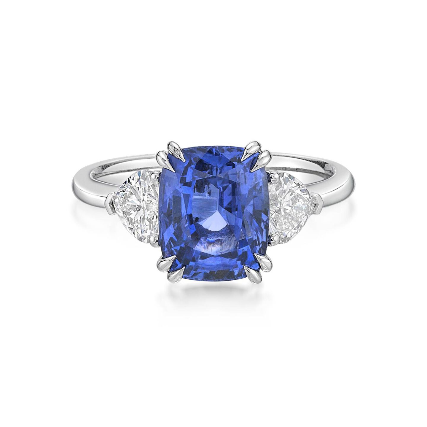 Ceylon Sapphire and Heart Shape Diamond Ring