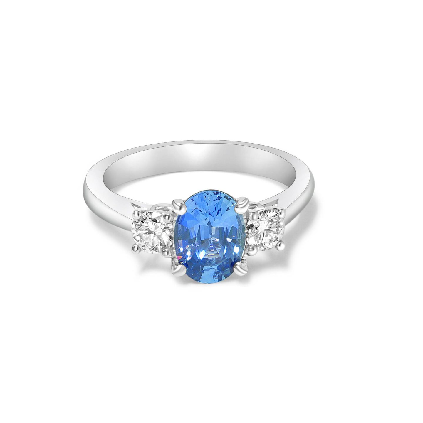18k Oval Ceylon Sapphire Trilogy Dress Ring