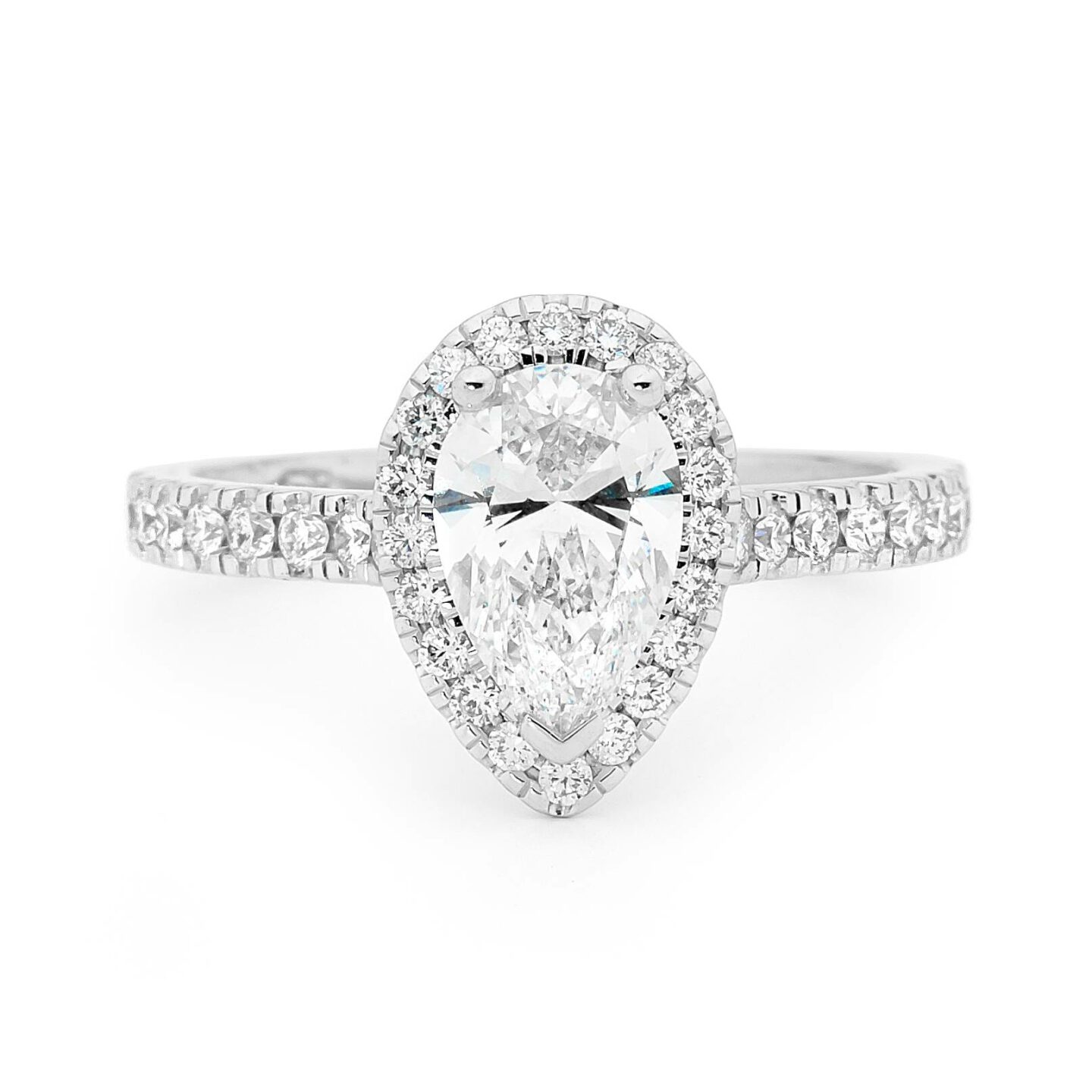 Pear shaped diamond halo engagement ring EPA038
