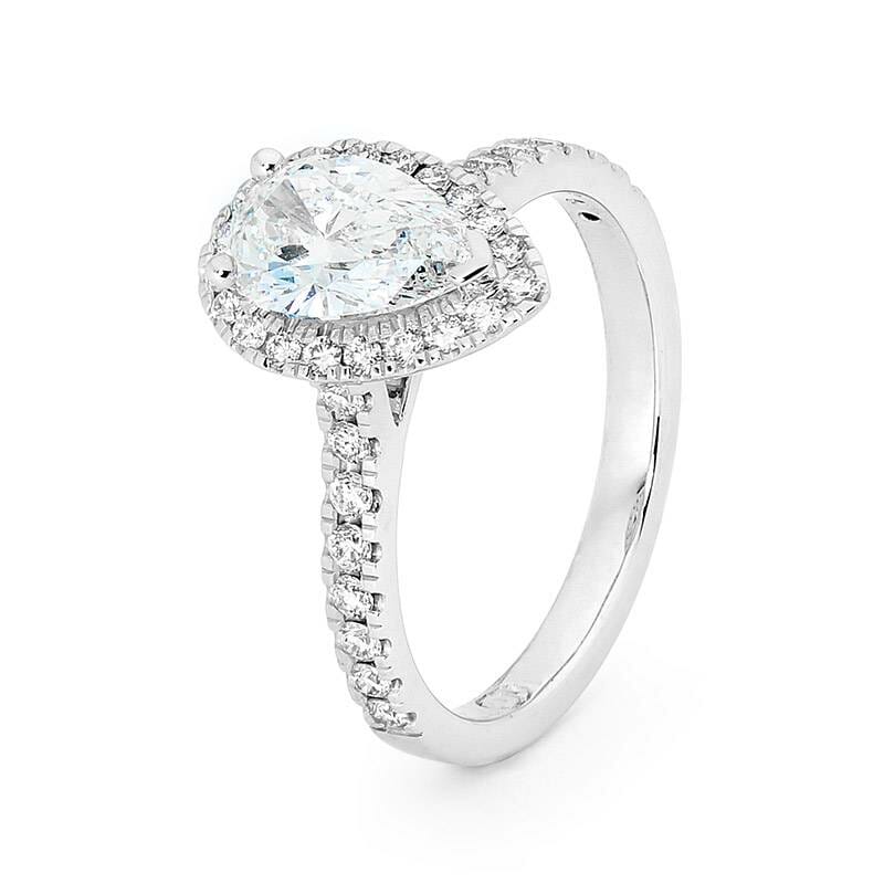 Pear shaped diamond halo engagement ring EPA038