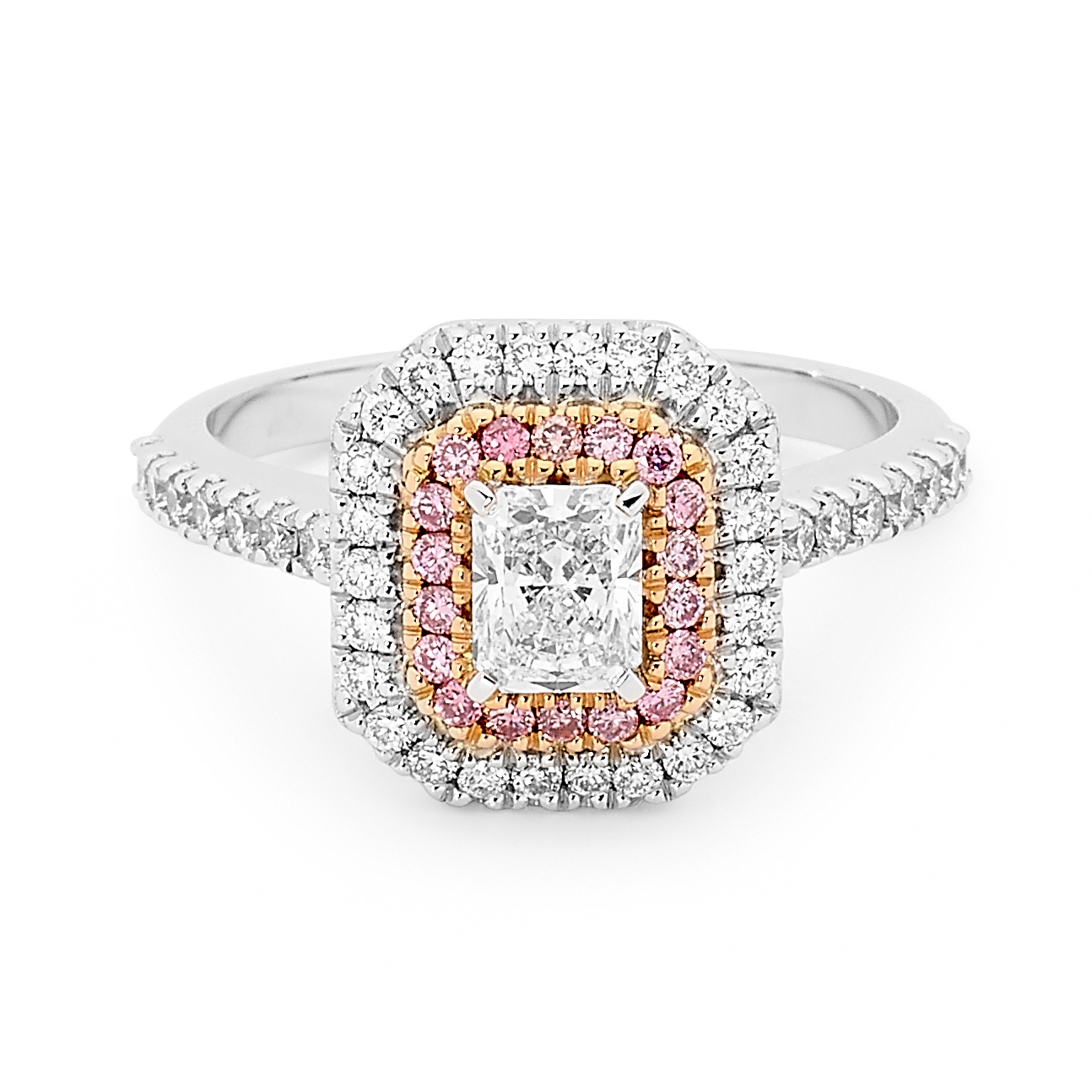 Radiant Cut Diamond Pink Diamond Halo Engagement Ring