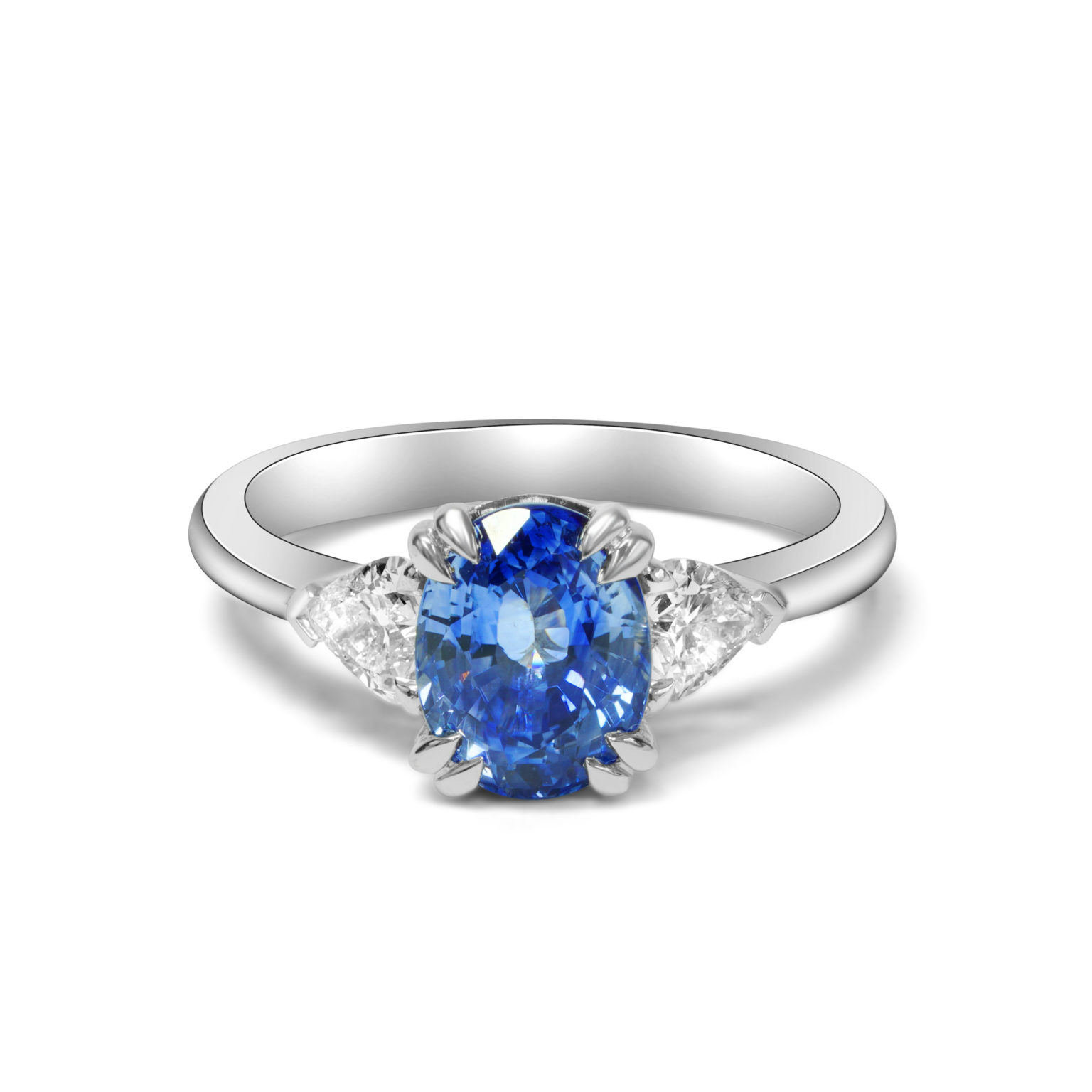 Oval Ceylon Sapphire and Diamond Trilogy Ring - Diamonds International