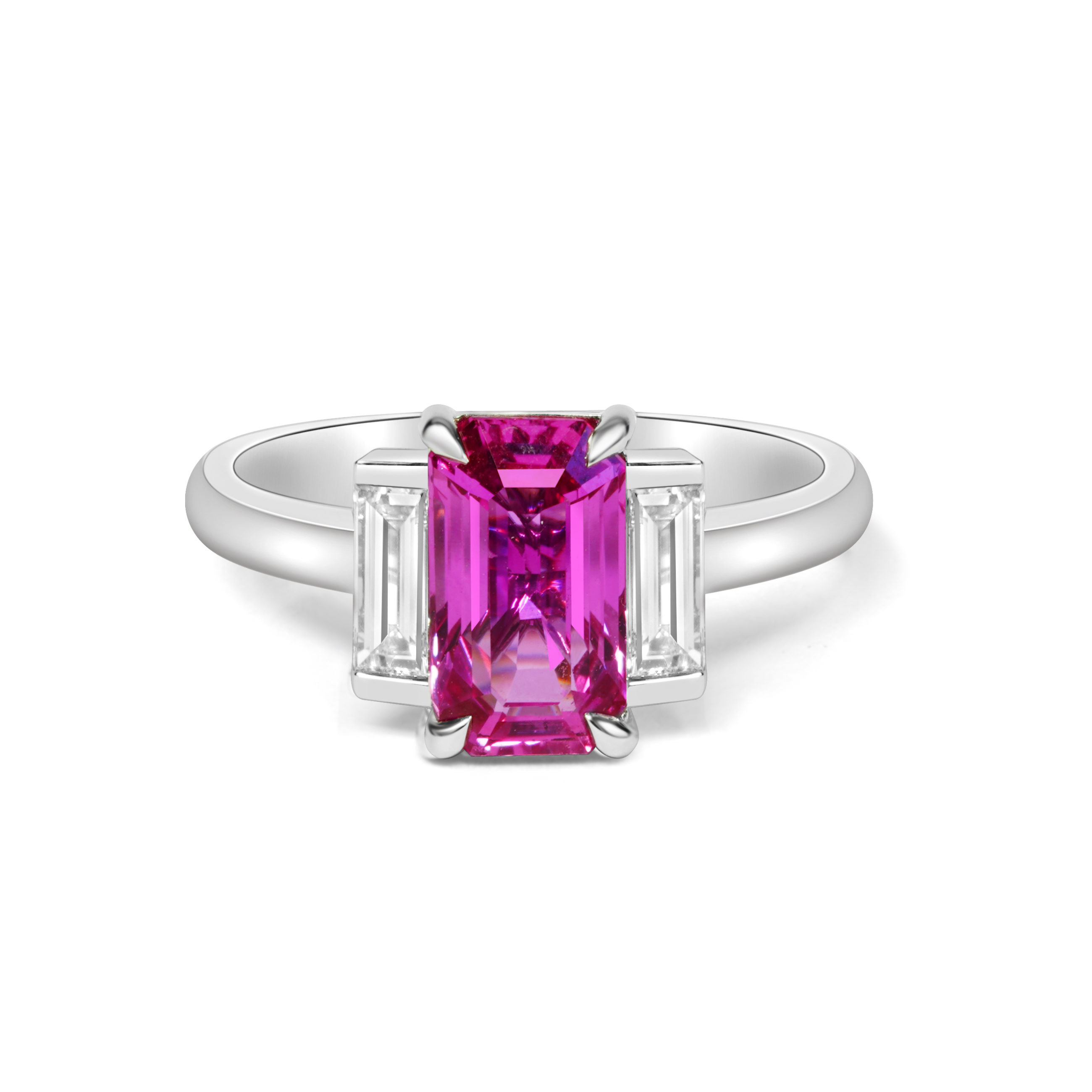 Emerald Cut Pink Sapphire and Diamond Dress Ring - Diamonds International