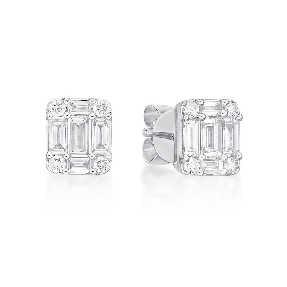 Baguette and Round Brilliant Cut Diamond Earrings - Diamonds International