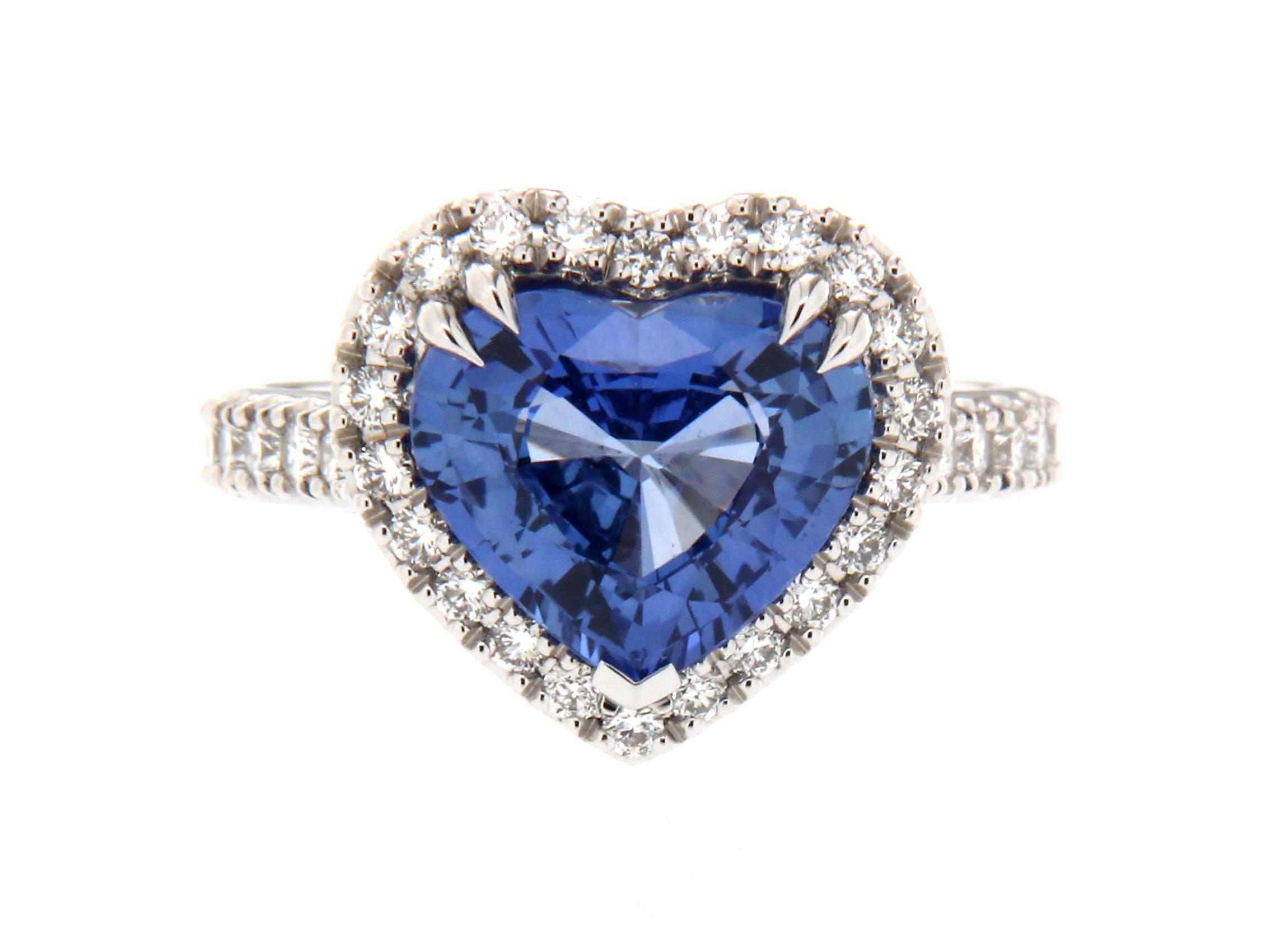 Ceylon Sapphire and Diamond Heart Shape Ring - Diamonds International